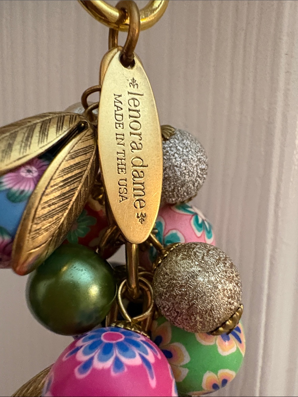 Lenora Dame Colorful Bead Cluster Keychain Charm - Gold Hardware. - Picture 2 of 4